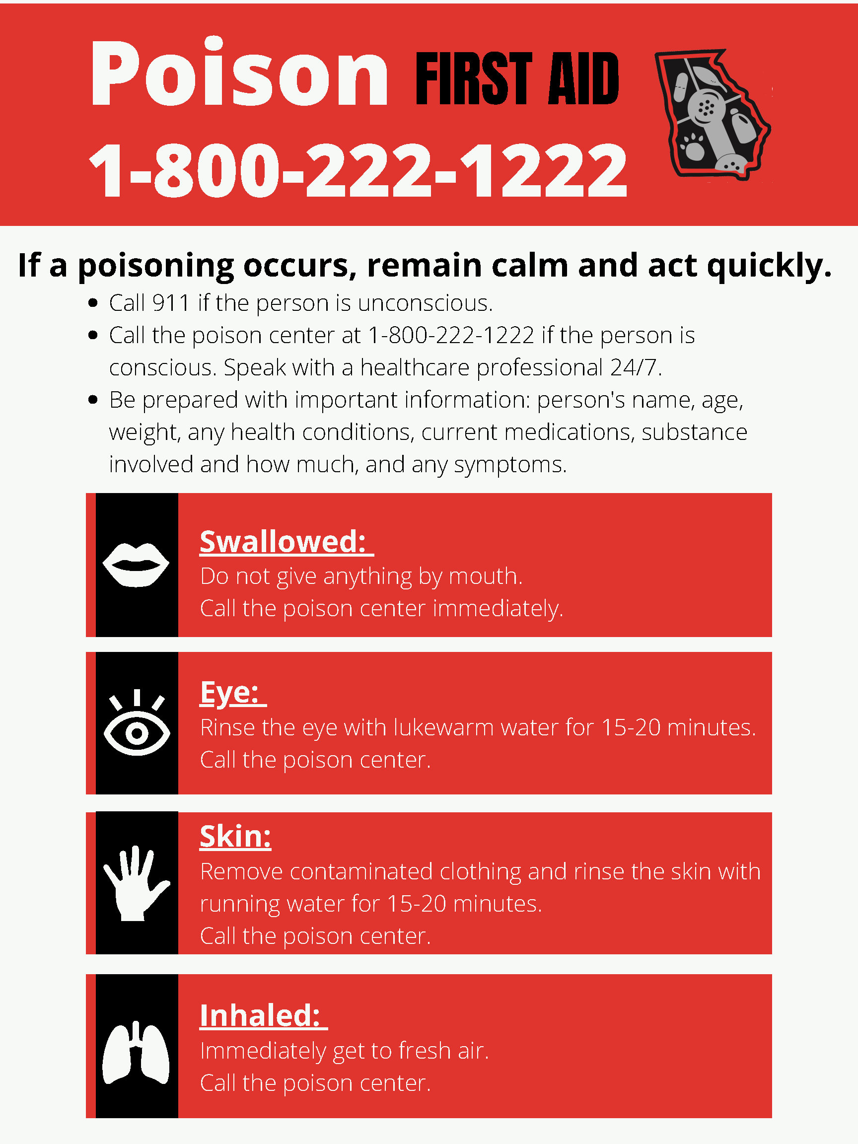 Poison First Aid Poster Shipped Georgia Poison Center